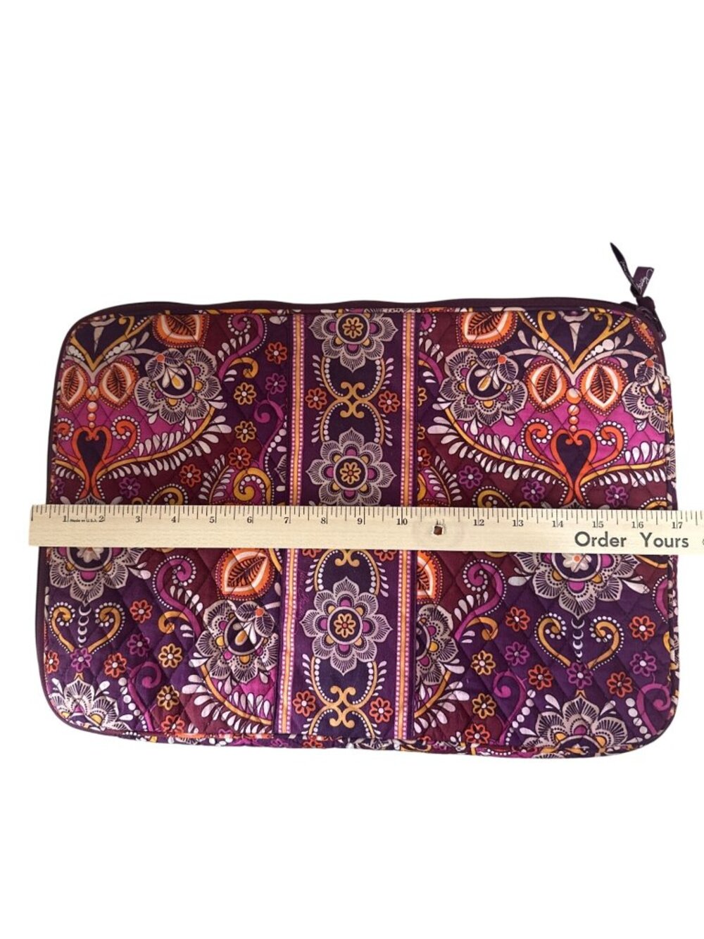 Vera Bradley Quilted Floral Laptop Sleeve 17" Safari Sunset Purple/Orange - Picture 2 of 10